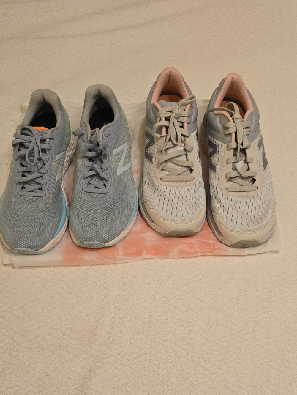 New Balance Women's Gray and Light Blue Athletic Sneakers with Blush Accents
